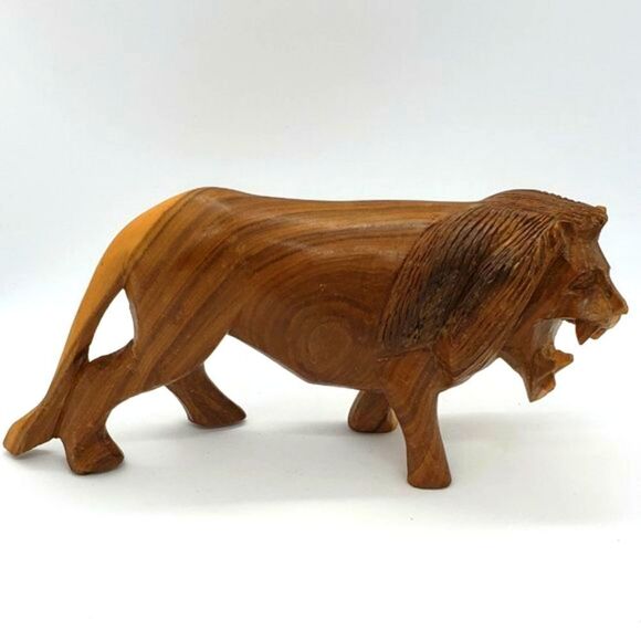 Vintage Hand Carved Wooden Lion Figurine - Picture 2 of 13